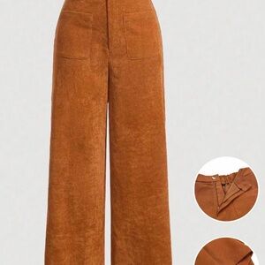 Women's Wide Leg Pants with Pocket & Button-Front Design, High Waist Trousers